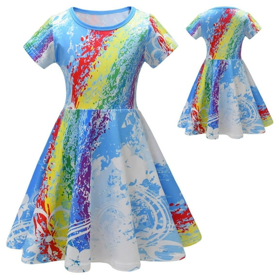 Girls Short Sleeve Casual Dress Toddler Summer Midi Sundress, Size 5-6