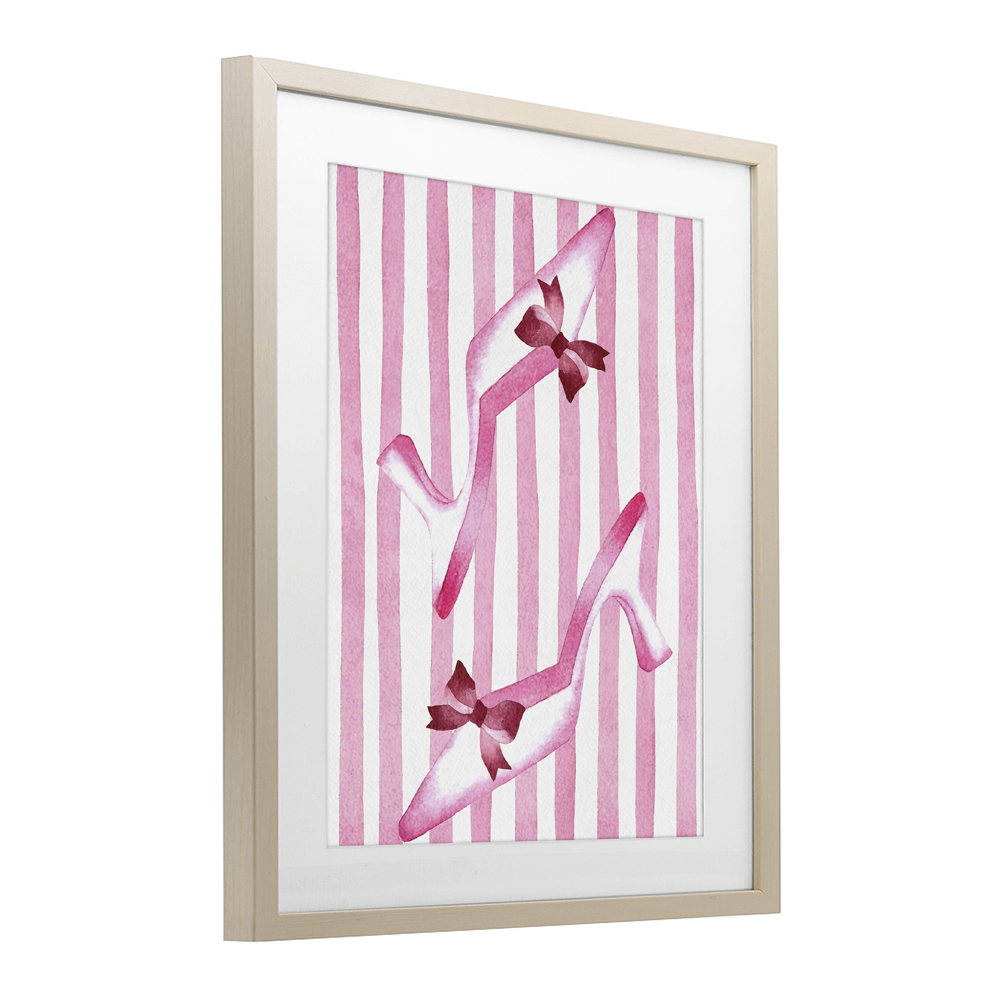 Stupell Industries Bow Heels on Pink Stripes Birch Framed Print Under Glass, design by Camila Juncos