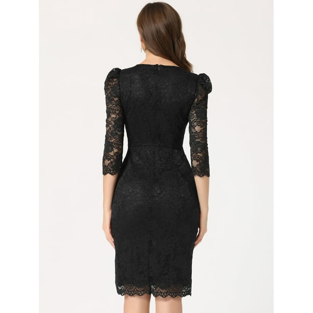 Vestido De Coctel Para Invitados De Boda Elegante Con Encaje Floral Cuello Redondo Manga 3 4 Para Mujer Negro S Allegra K Vestidos Bodega Aurrera en linea