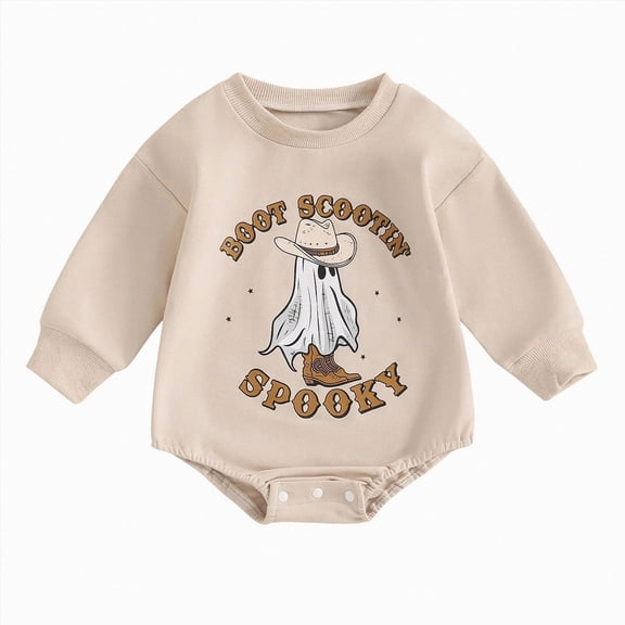 Baby Halloween Clothes Girl Boy Spooky Pumpkin Romper Sweatshirt Long Sleeves Bodysuit Newborn Fall Outfit