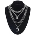 thumbnail image 4 of Collar de cadena en capas Yashi Estilo grunge con candado plateado 20, 4 of 5