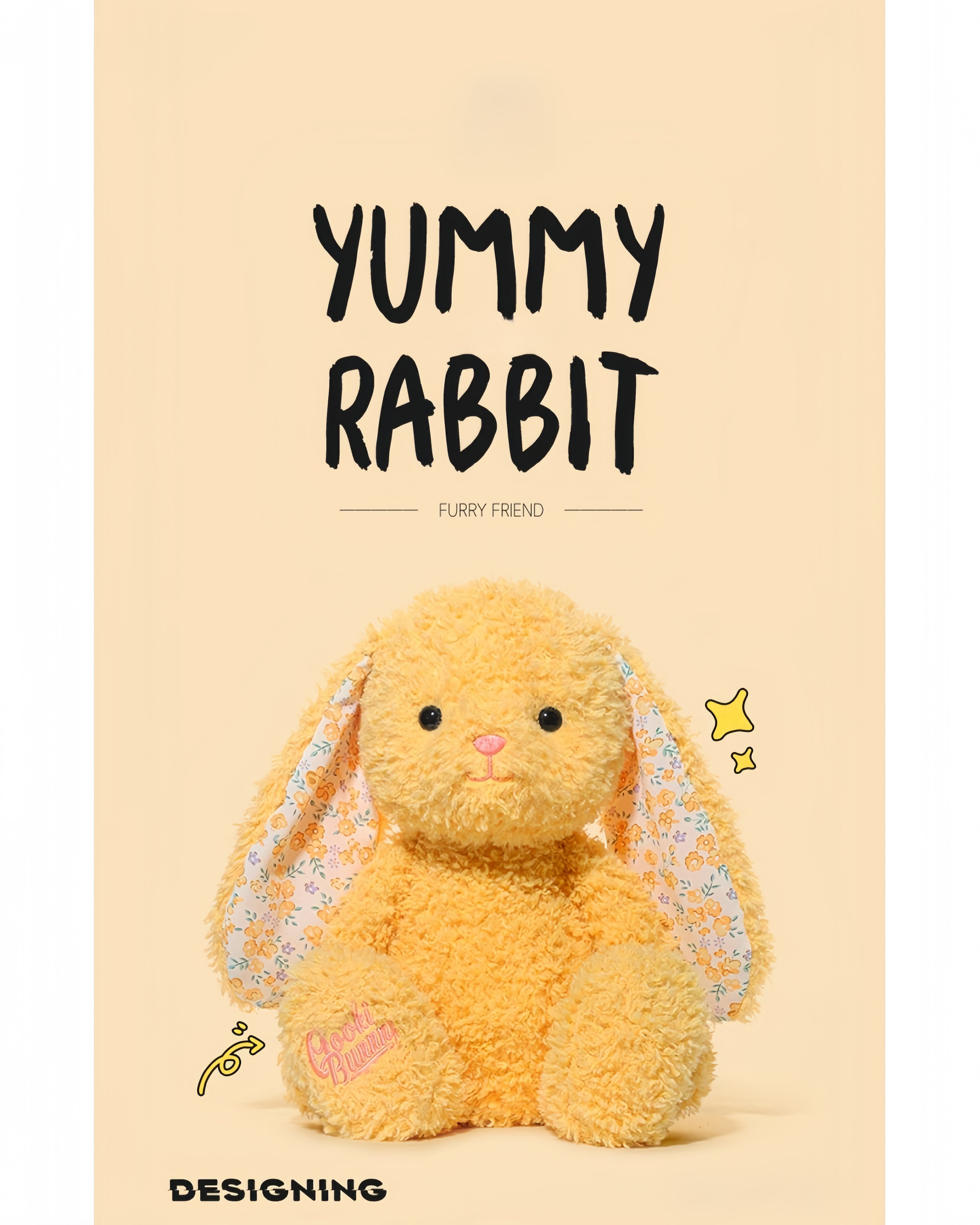 Yummy Bunny Plush Toy, Soft Stuffed Rabbit, Cute Fluffy Animal Doll, Skin-Friendly Plush with Floral Ears, Cozy Hug Toy for Kids Adults, Gift for Birthday, Easter, Christmas