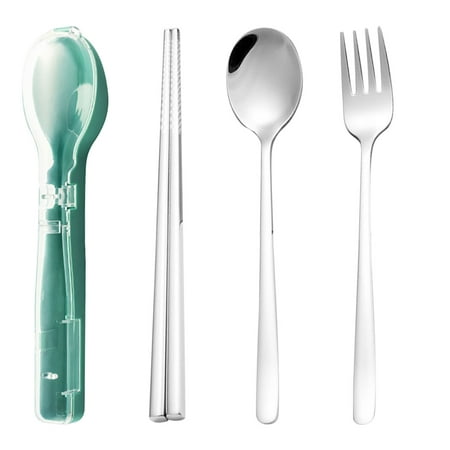 

Egmy Stainless Steel Portable Three-Piece Set fork Spoon Chopsticks Cutlery Gold Mint Green One Size