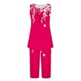 thumbnail image 3 of Conjunto de Verano para las Mujeres Impreso Casual sin Mangas Plisado Superior Y Pantalones Recortados, Cuello Redondo Conjunto de Dos Piezas, 3 of 8