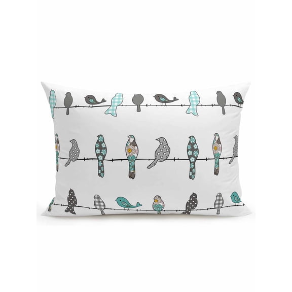 Waterproof Outdoor Throw Pillows with Inserts 12"x20", Teal Grey Plaid Polka Dots Birds Soft Decorative Pillowcases for Couch Bedroom, Turquoise Spring Floral Pillow Covers for Sofa Living Room