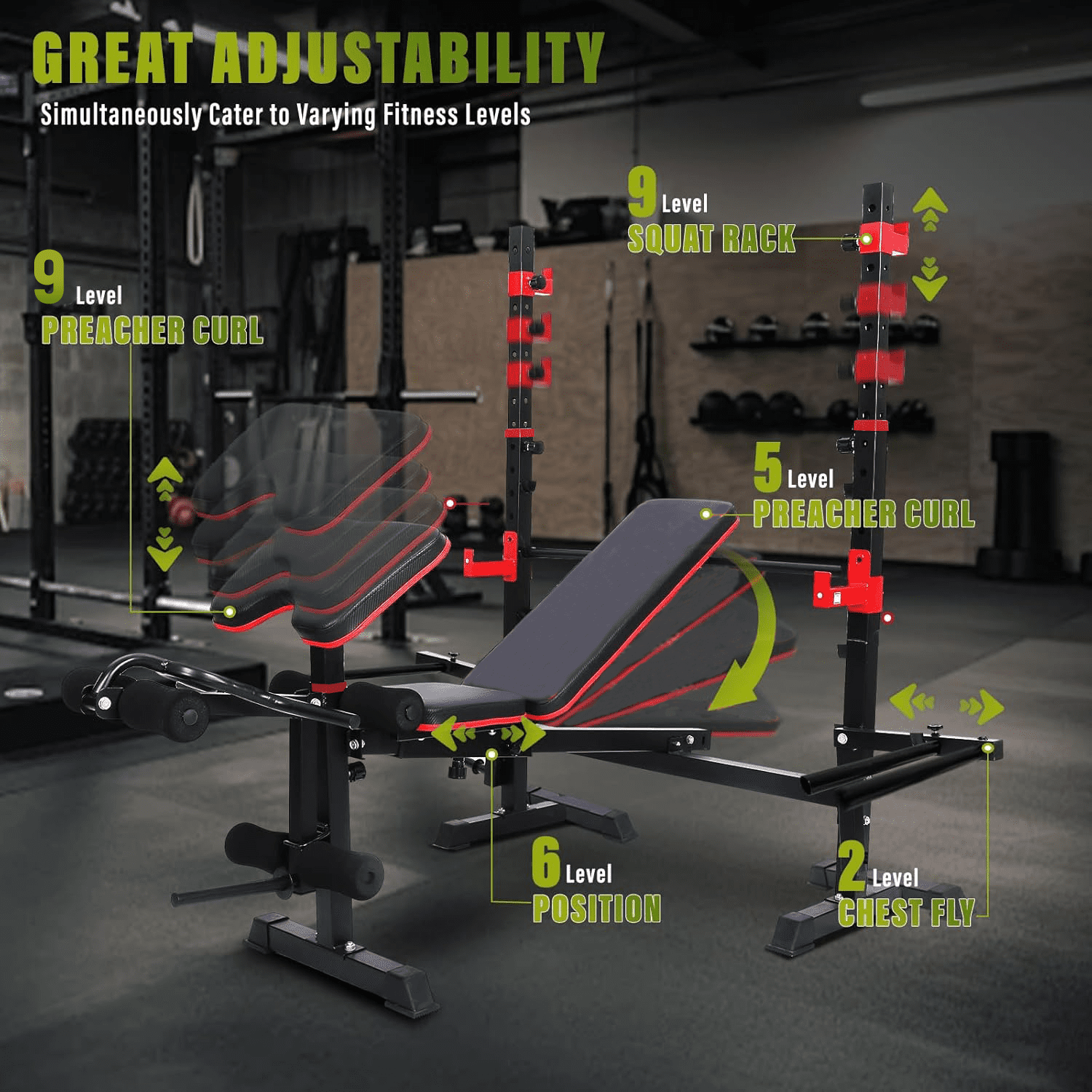 PUATUL 1500LBS 6 IN 1 Olympic Weight Bench Set with Leg Developer and Leg Curl