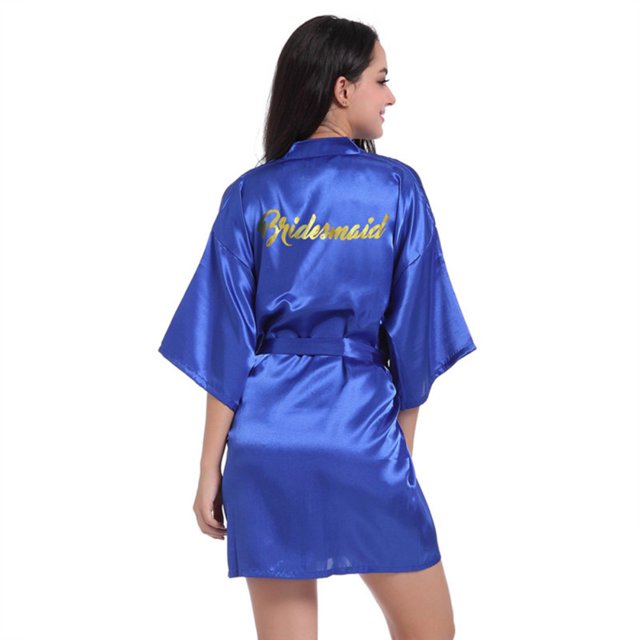LYMAYTER Silky Satin Robe for Women's Short Solid Color Kimono with Gold Glitters Wedding Party