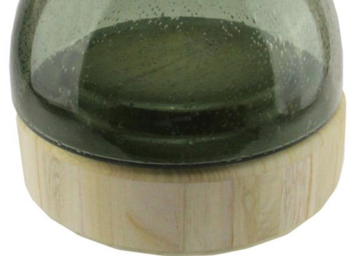 9.75" Storm Gray Bubble Glass Pillar Candle Holder with Wooden Base