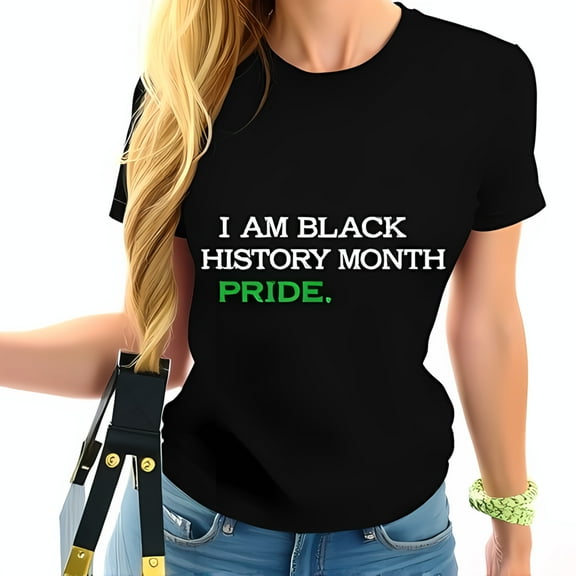I AM BLACK HISTORY MONTH PRIDE Cotton Short Sleeve T-Shirt - Bold White & Green Lettering Empowering Design for Celebrating Black History
