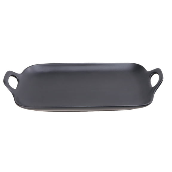 LOVERLYZ Ceramic Baking Pan Nonstick Cake Plate Simple Ovenware Porcelain Food Serving Tray with Double Handle for Home Decor (Black)