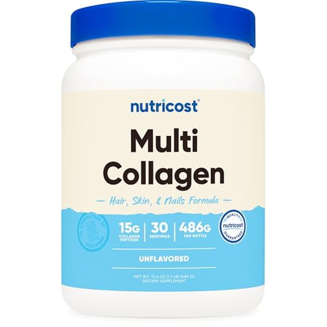 Nutricost Multi Collagen Protein Complex (sin sabor, 30 porciones) - Suplemento con biotina, ácido hialurónico y péptidos de colágeno