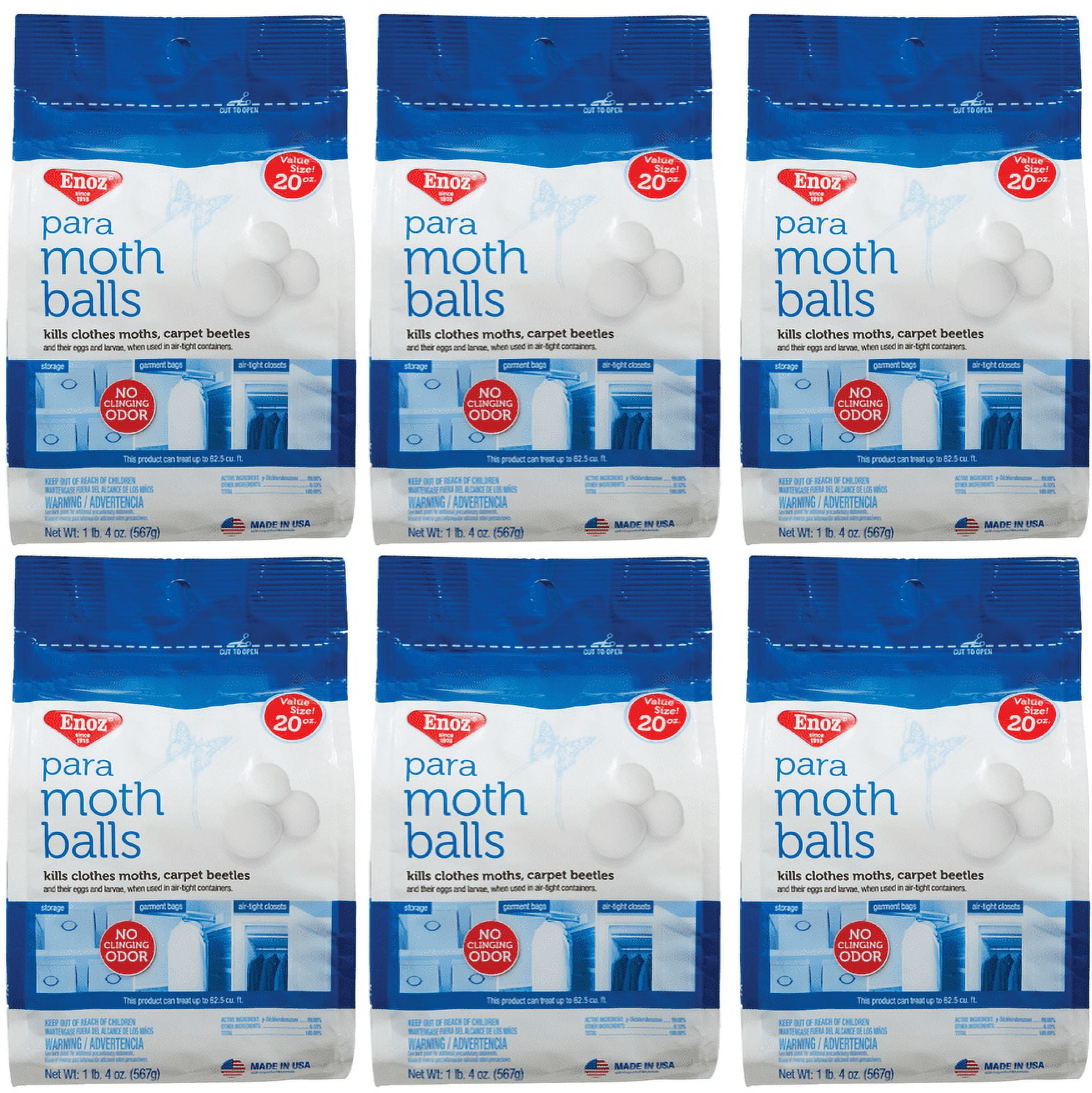 (3 pack) Enoz Para Moth Balls, Moth Killer for Clothes Moths and Carpet Beetles, 20 oz Bag, 6 Pack