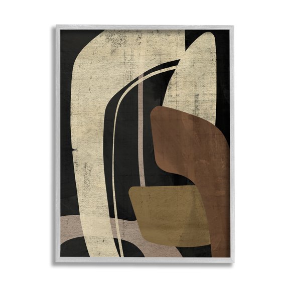 Stupell Industries Boomerang Shape Abstraction Abstract Painting Gray Framed Art Print Wall Art, 24 x 30