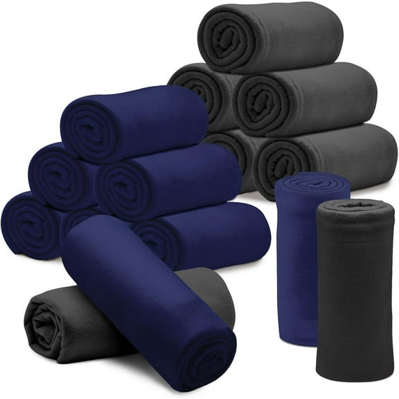 12PCS Fleece Throw Blankets Bulk 60 x 50 in Soft Blankets Fabric Warm Lightweight Wool Blanket Cozy Coverlet for Beds Sofas Home Wedding Season(Black Blue)