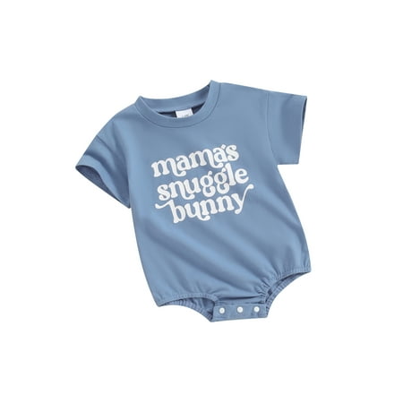 

Mioliknya Baby Easter Romper Spring Short Sleeve Bunny/Letter Print Bodysuit