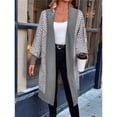 thumbnail image 5 of Women's Trendy Argyle Striped Knit Cardigan Open Front Long Sleeves Mid Long Sweater Coat Gray XL, 5 of 10
