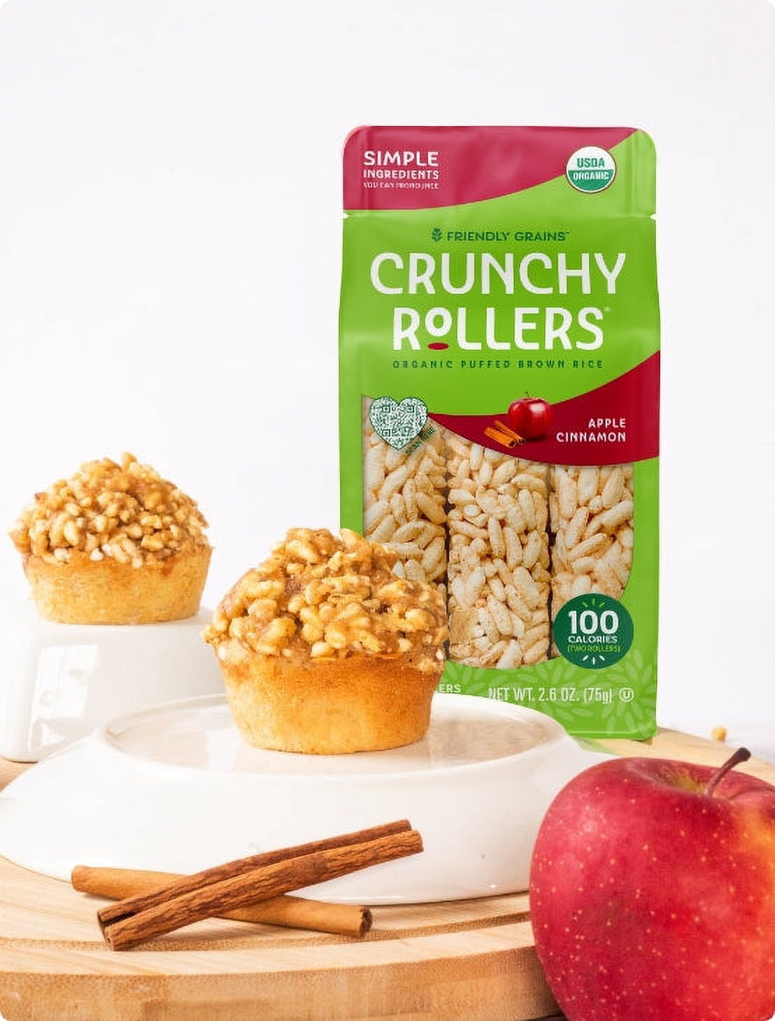 Pack of 8, Friendly Grains Apple Cinnamon Crunchy Rollers, 2.6 oz
