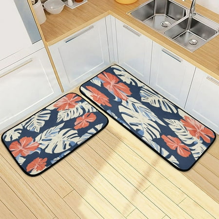

Kitchen Floor Mat 2 Sets Carpet Floor Mat Kitchen Mat Bathroom Mat Living Room Mat Bedroom Mat Absorbent Delicate Fabric No Ball Hawaiian Fower Cartoon