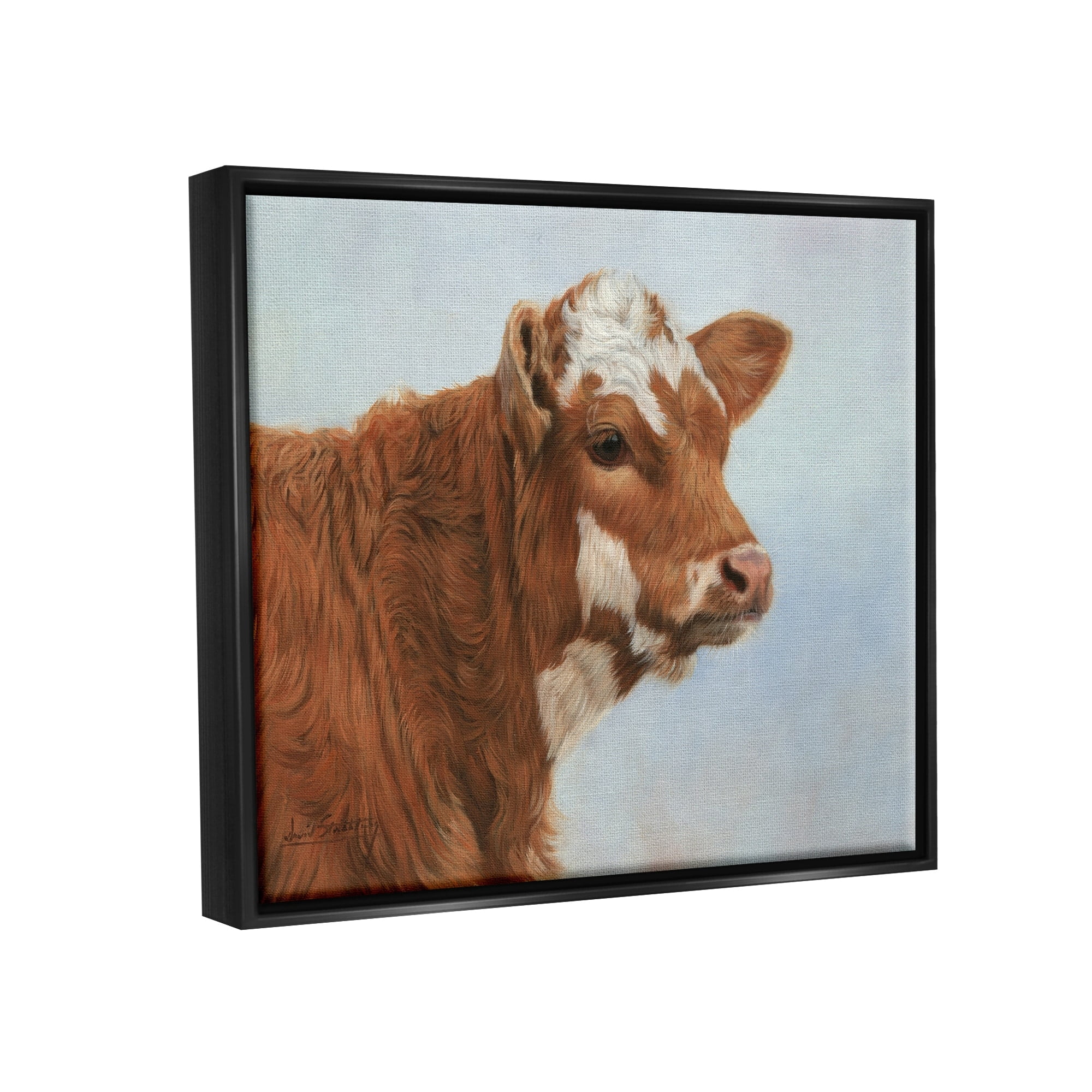 Stupell Industries Brown Dairy Cow Detailed Farm Animal Painting Painting Jet Black Floating Framed Canvas Print Wall Art, Design by David Stribbling