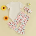 thumbnail image 3 of Bagilaanoe 3pcs Newborn Baby Girl Pants Set Short Sleeve Romper Tops + Flower Flare Trousers + Headband 3M 6M 12M 18M Infant Casual Clothes, 3 of 8