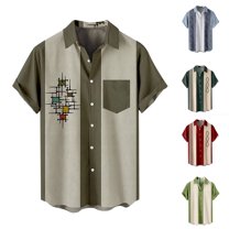 Mens Shirts with Pocket Button Down Loose Fit Summer Casual Tops Vintage Fifties Short Sleeve Collared Shirts