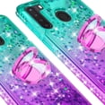 thumbnail image 4 of SOGA Phone Cover Compatible for Samsung Galaxy A21 Case Liquid Floating Quicksand Case with Diamond Ring Stand for Magnetic Car Mount and Lanyard - Purple on Teal, 4 of 5
