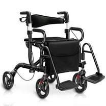 Portable Wheelchair for Adults,Height Adjustable Rolling Walker,350 lb Weight Capacity,Black