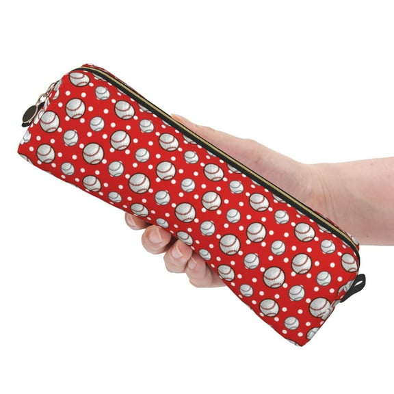 Ratiio Cute Baseball Pattern Leather Pencil Case, Pencil Pouch with Durable Zipper, Compact and Stylish Organizer for Stationery, Art Supplies, Travel Essentials