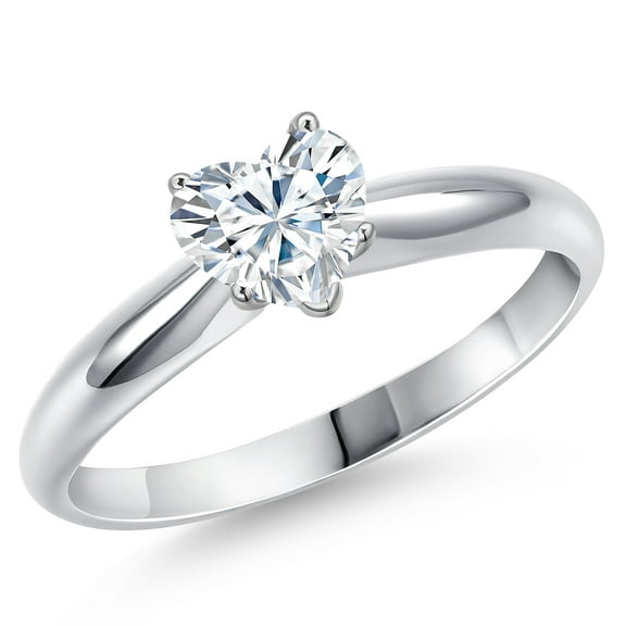 Gem Stone King 14K White Gold White Moissanite Solitaire Engagement Ring for Women | 1.08 Cttw | Heart Shape 6.5MM | Gemstone Birthstone | Size 6