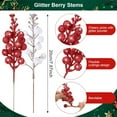 thumbnail image 2 of 20 Pack 7.8 Inches Glitter Artificial Berry Stems, 15 Berries per Stem, Duslogis Christmas Tree Picks Ornaments, DIY Xmas Wreath, Floral Arrangements Home Decoration (Red&White), 2 of 7