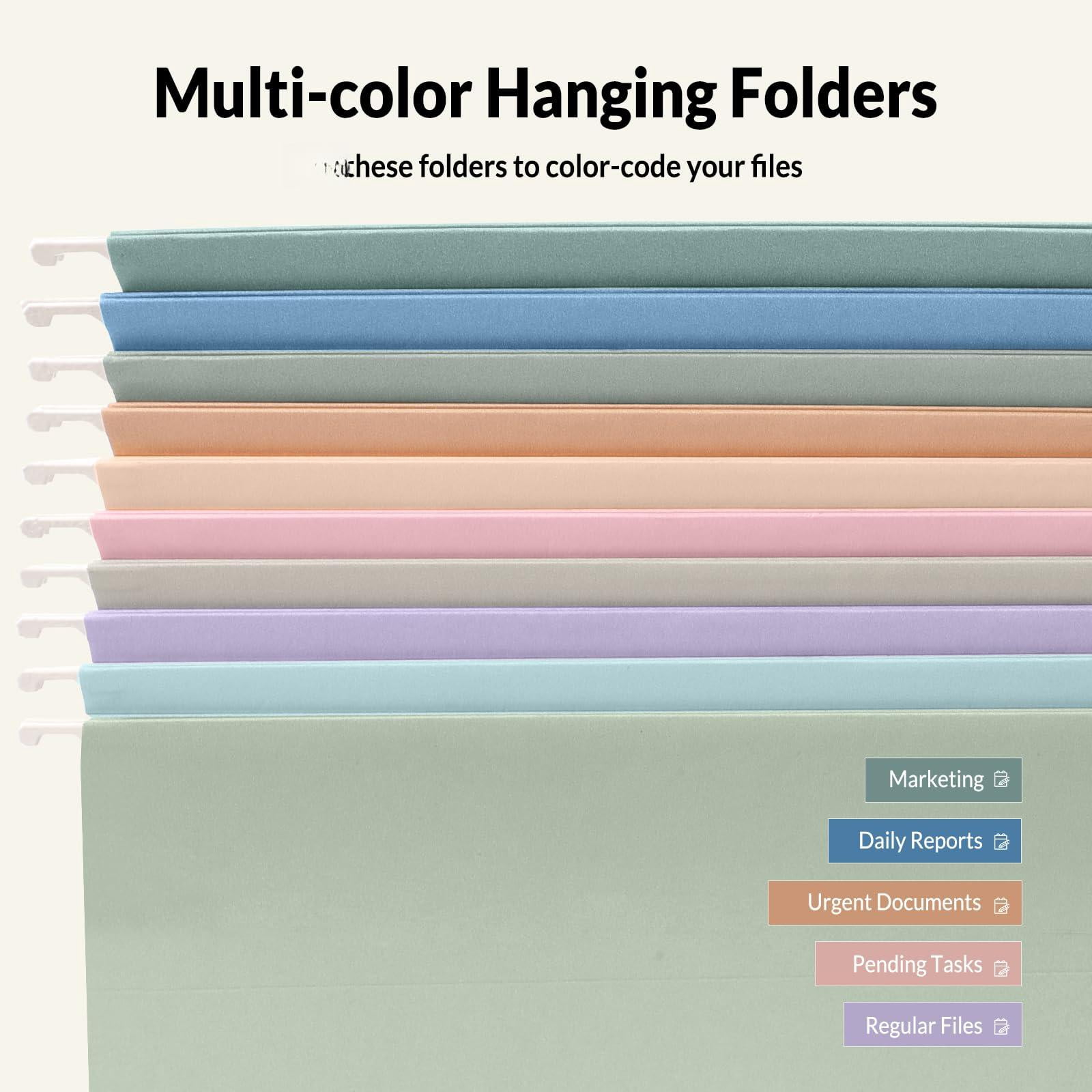 Hanging File Folders  50 Pack Letter Size With 1/5-cut Tabs Stay Organized For Your Home And Office Bulk Documents Paper 10 Pastel Colors