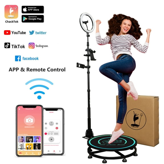 22.5" 360 Photo Booth,360 Photo Booth Automatic Spinner,360 Photo Booth Machine,APP/Remote,Honeycomb Box,Black