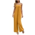 thumbnail image 3 of Jinhomg Dressy Strapless Jumpsuits for Women Summer Elegant Pleated Front Wide Leg One Piece Palazzo Pants Rompers Yellow XL, 3 of 10