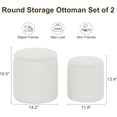thumbnail image 2 of Round Boucle Ottoman with Storage Set of 2, White Ottoman Poufs for Living Room, Sherpa Storage Ottoman Stool, Cute Teddy Foot Rest, White Makeup Vanity Stool Chair, Small Coffee Table, 2 of 15