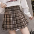 thumbnail image 5 of ZOHIUM Flowy Skirt Denim Skirt Women Grids Skirt A Line Furry Pleated Woolen Plaid Pleated High Waist Skirt Faldas Para Mujer Skater Skirt for Women (Coffee,S), 5 of 6