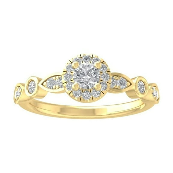 ARAIYA FINE JEWELRY 14K Yellow Gold Diamond Halo Engagement Ring (5/8 cttw, I-J Color, I2-I3 Clarity) Size 5.5