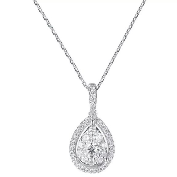 18 in Women's Pear Cut Water Drop CZ Hollow Pendant 925 Silver Chain Necklace