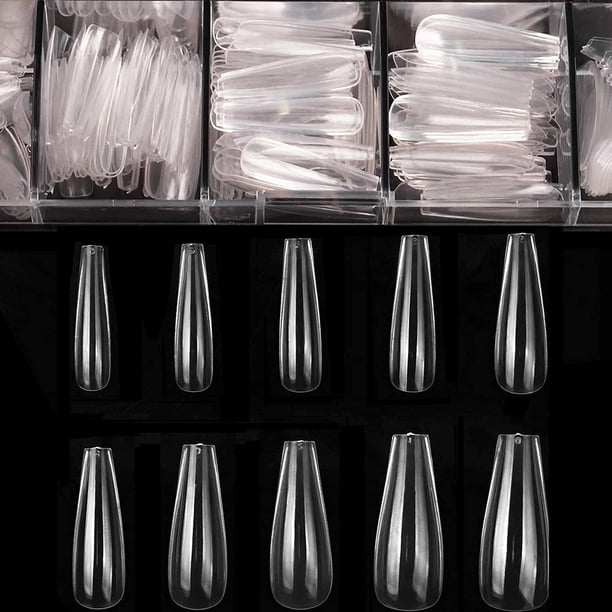 Uñas postizas largas de ataúd, uñas acrílicas transparentes, uñas de bailarina en forma de ataúd, 500 piezas, uñas postizas de cobertura completa, uñas artificiales con estuche para salones