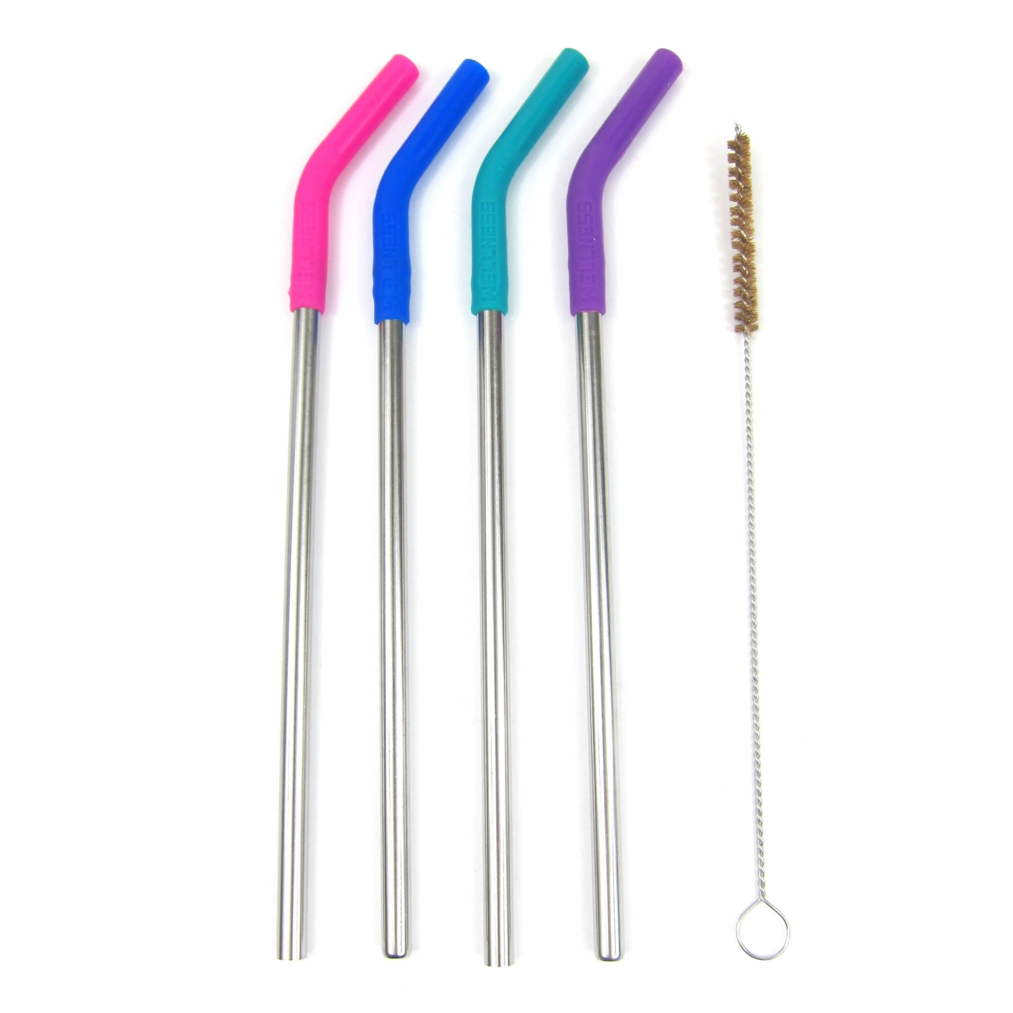 Set of 8 Stainless Steel Reusable Drinking Straws Eco Friendly w/Silicone Tips 