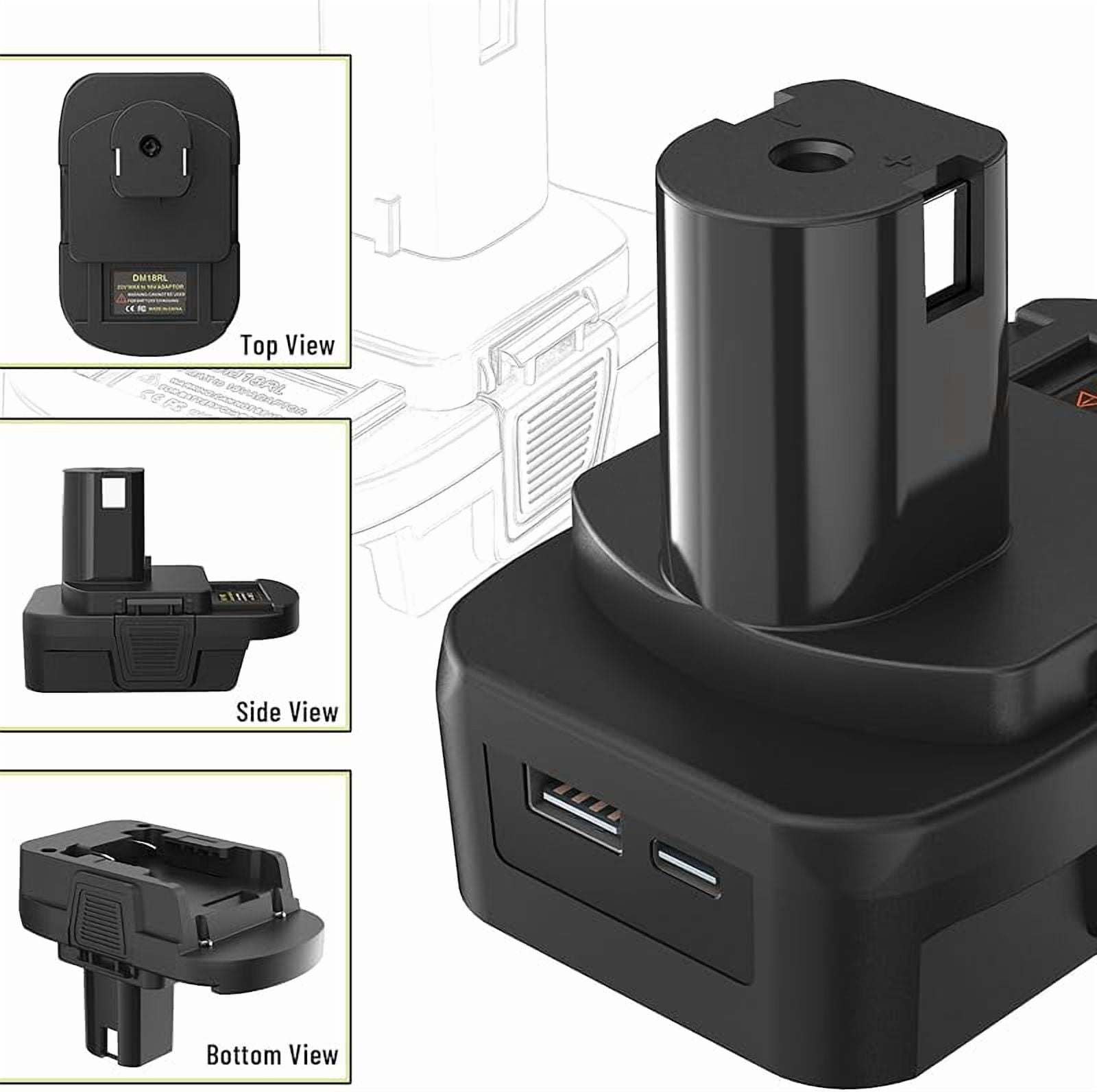 DM18RL Battery Adapter Converter with USB & Type-C Port for Use with Ryobi 18V Lithium Battery Tools, Converts De*Walt 20V Li-ion or Mil*Wau*kee 18V Li-ion Battery to Ryobi 18V Li-ion Battery