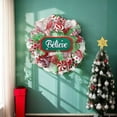 thumbnail image 3 of Christmas Wreath,Christmas Mesh Believe Wreath,Artificial Candy Cane Wreath with Red Green Ribbon,Winter Door Decor for Home Wall Window Porch Christmas Party, 3 of 3
