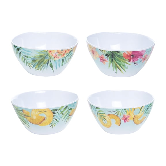 16 oz. Pineapple & Hibiscus Tropical Summer Serving Food Eating Bowls Set of 4