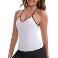 thumbnail image 4 of INSPIRE CHIC Women's V-Neck Spaghetti Straps Tank Top Slim Fit Solid Elastic Cropped Athletic Camisoles S White, 4 of 6