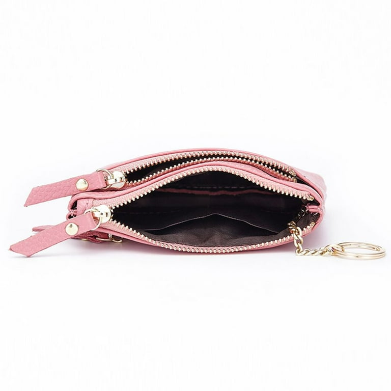 MFFOR Leather Coin Pouch Purse for Women Mini Travel Change Wallet with Keychain Pink