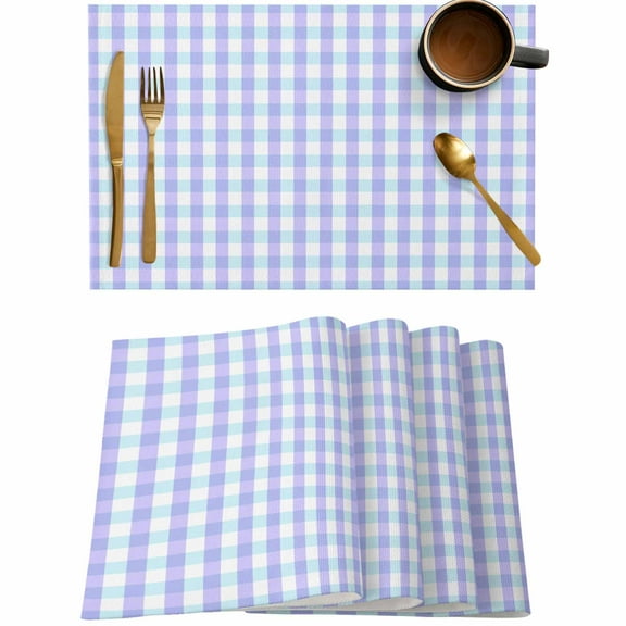 Blue Gingham Check Placemats Set of 4,Wipeable Washable Table Mats for Dining Tables,Farm Buffalo Plaid Place Mats for Kitchen Event Party Tabletop Decor
