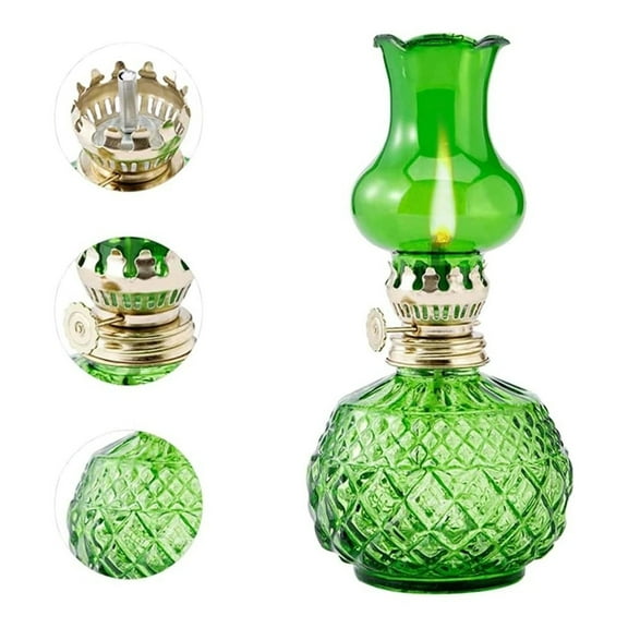 Xoiie Classic Kerosene Lamp, Color Glass Oil Lamps for Indoor Use, Large Indoor Decorative Oil Lamp Hurricane Lamp Lantern for Tabletop Decor Emergency Lighting (Green)