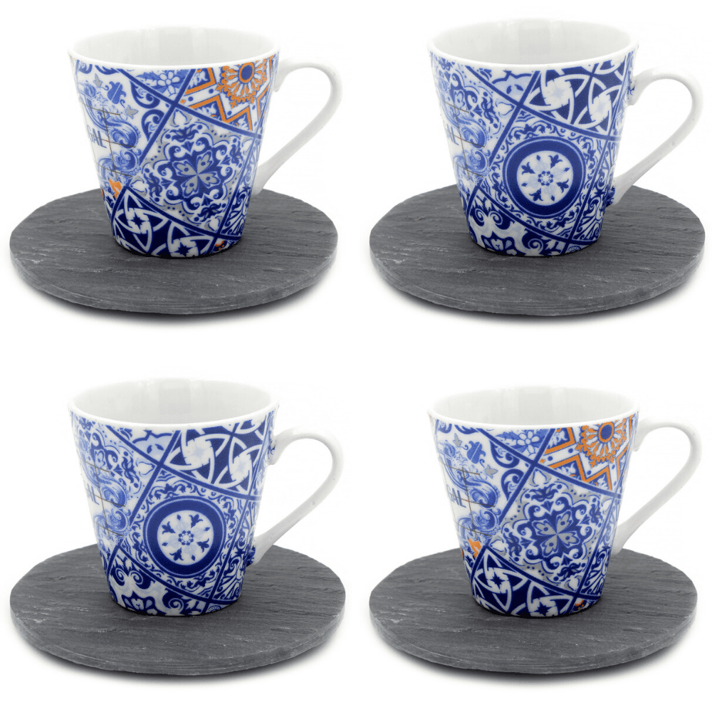 Portuguese Ceramic Espresso Cups With Coaster Souvenir From Portugal