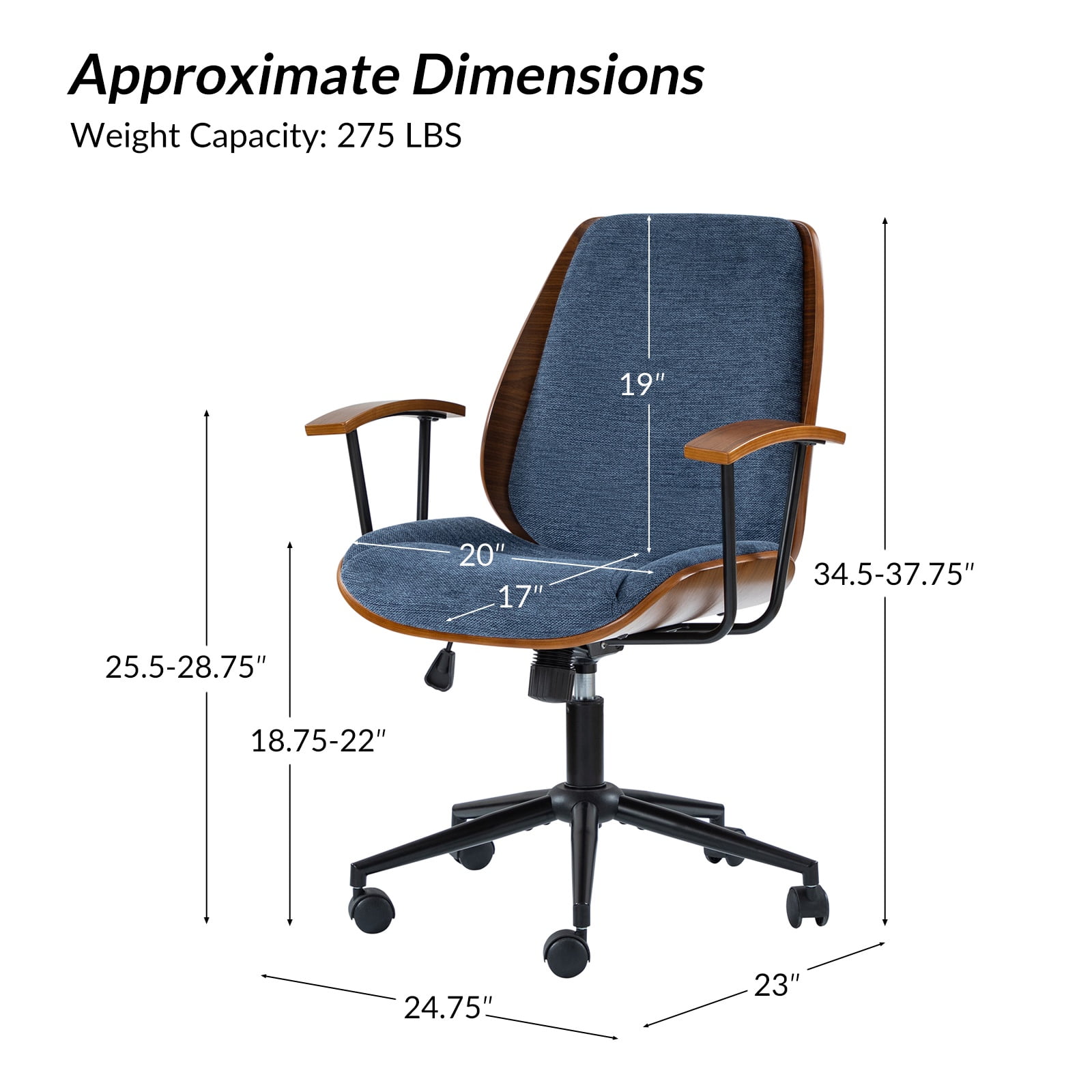 Ergonomic Adjustable Swivel Office Chair with Solid Wood Backrest and Premium Comfort Navy Cushion for Home Workplace