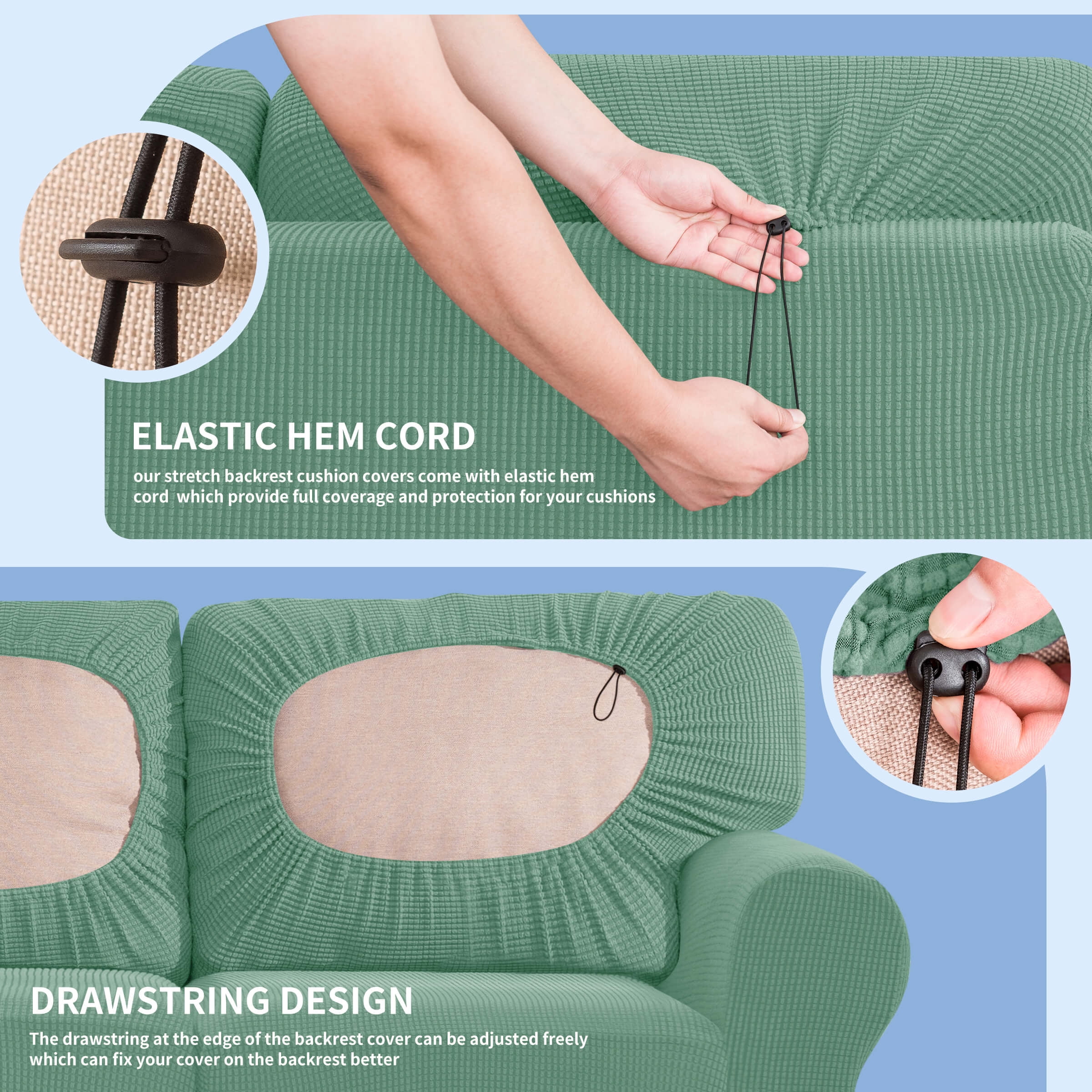 Subrtex Sofa Slipcover Sets 9 Pieces Stretch Couch Cover Backrest Cushion Covers (Oversized Sofa, Dark Cyan)