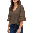 thumbnail image 6 of luvamia Casual Shirts for Women 3/4 Bell Sleeve Mesh Panel V Neck Tops Size L Partrige, 6 of 9